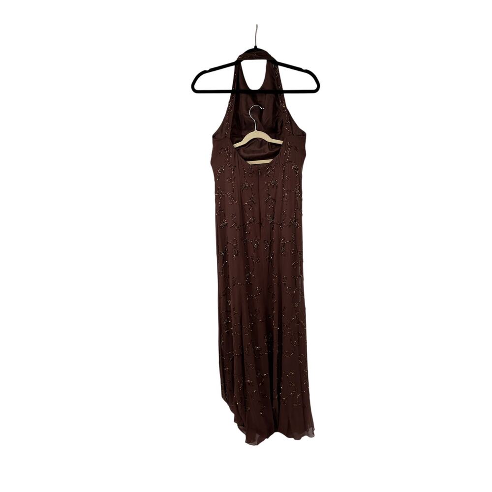 Cassandra Stone Brown 100% Silk Floral Beaded Halter Formal Prom Dress Womens 8 - Picture 4 of 11